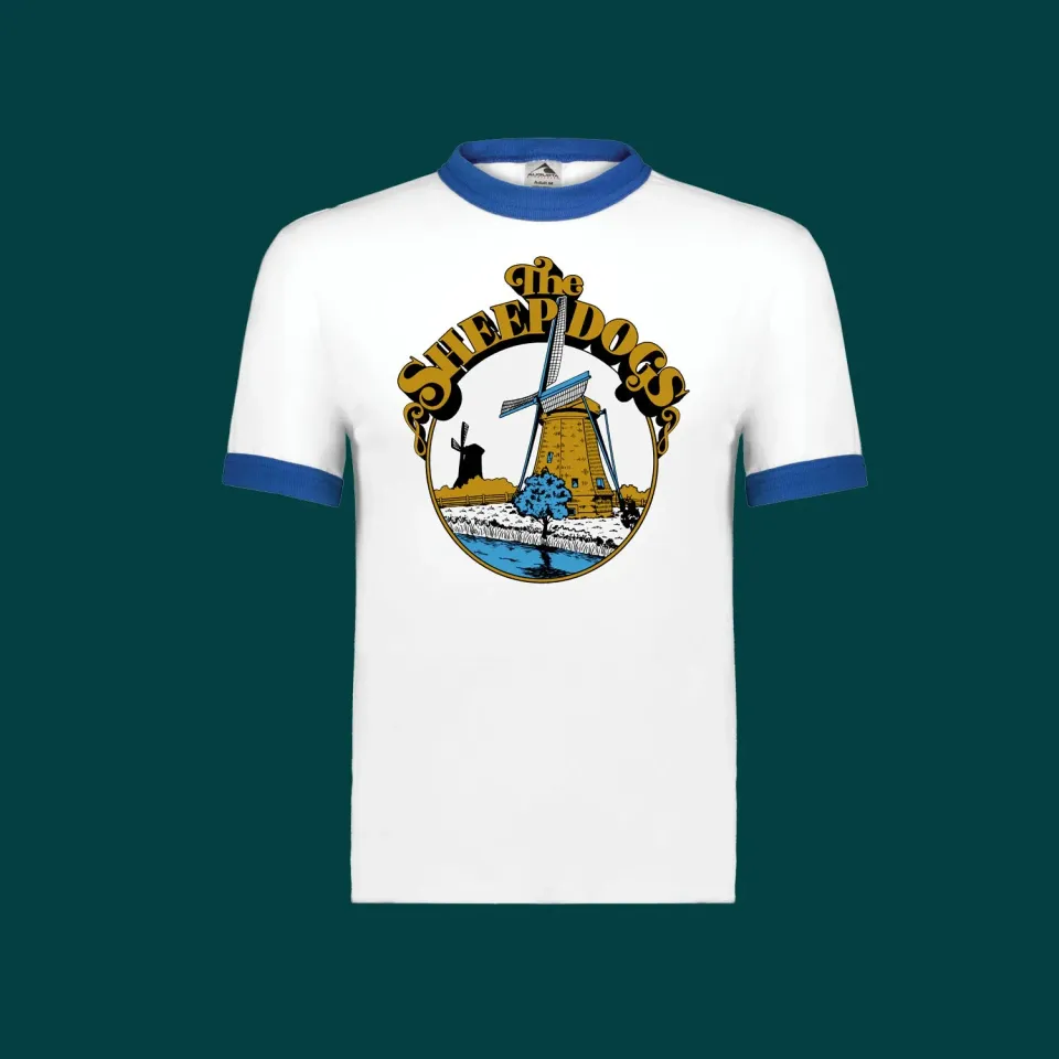Sheepdogs Recording Co White Windmill t-shirt ringer blanc piping bleu